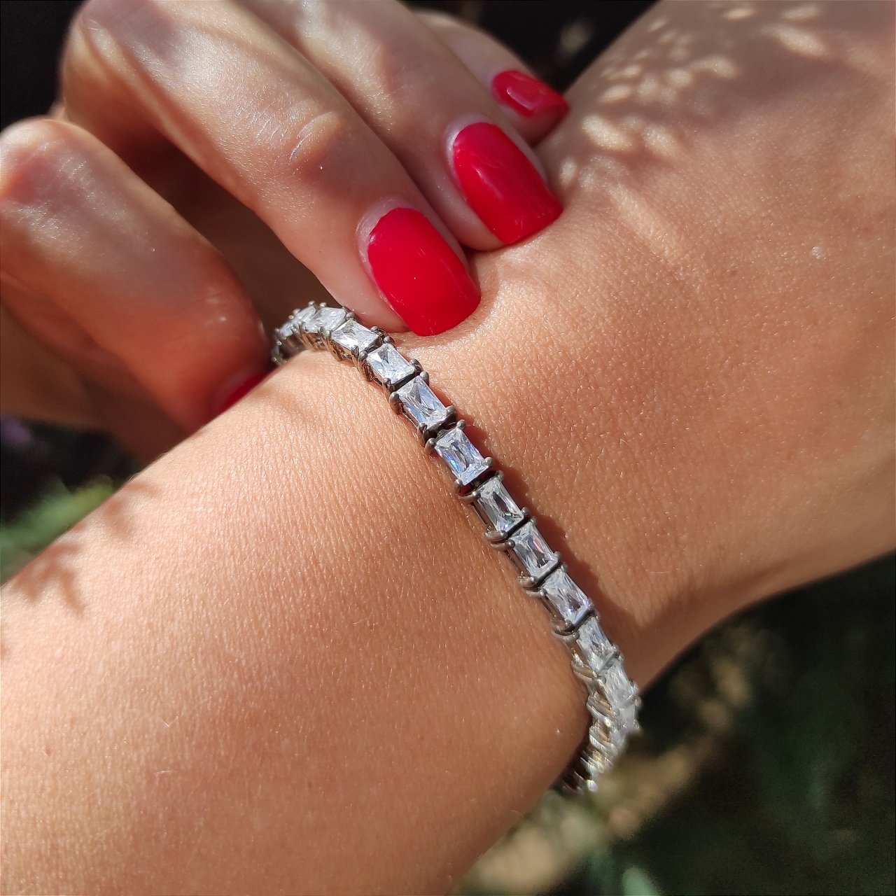 Swarovski Bagety Taşlı Altın Kaplamalı Gümüş Bileklik