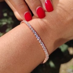 Zirkon Taşlı, Altın Rose Kaplamalı Suyolu Gümüş Bileklik