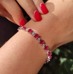 Yakut Taşlı, Altın Kaplamalı İthal  Gümüş Bileklik