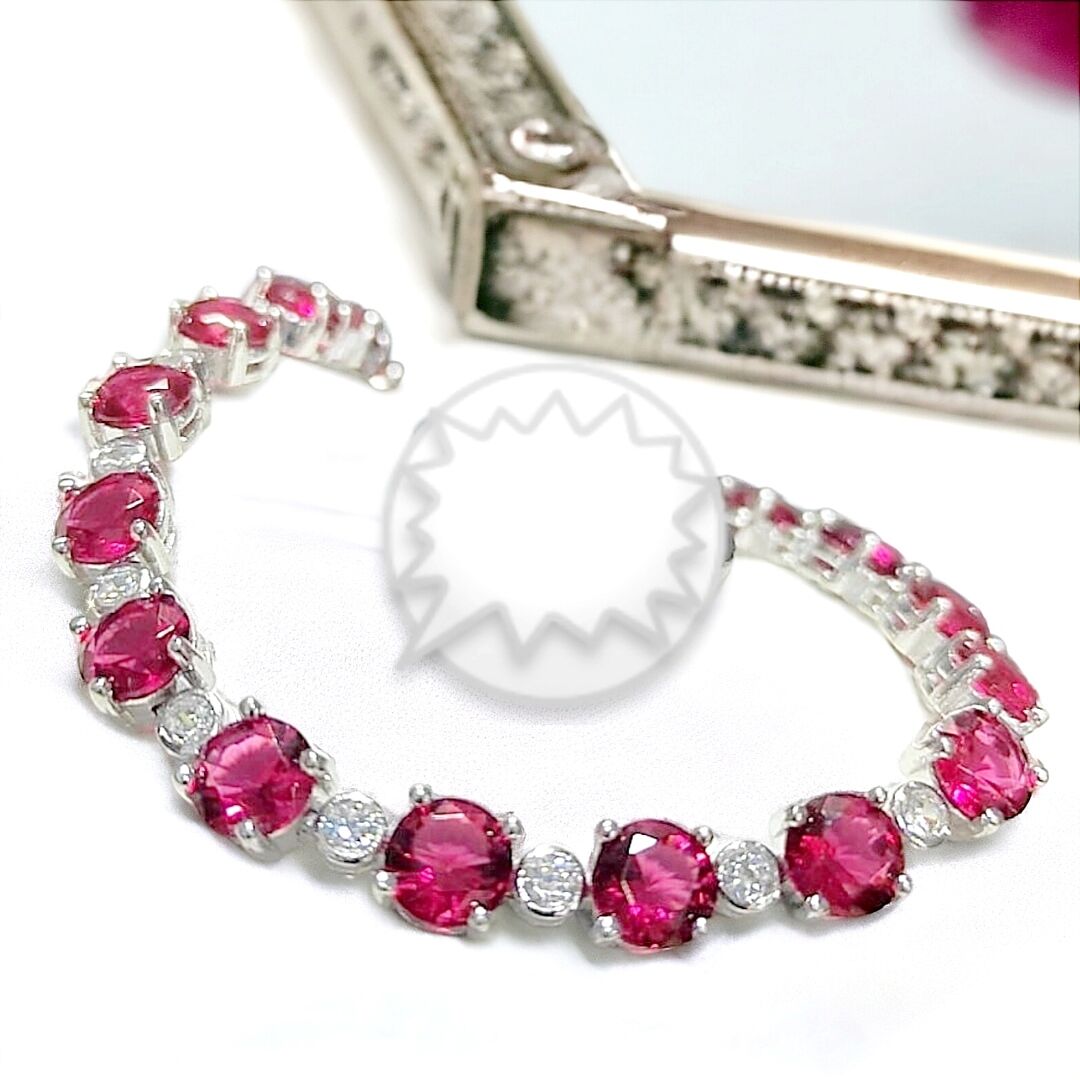 Yakut Taşlı, Altın Kaplamalı İthal  Gümüş Bileklik