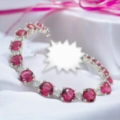 Yakut Taşlı, Altın Kaplamalı İthal  Gümüş Bileklik