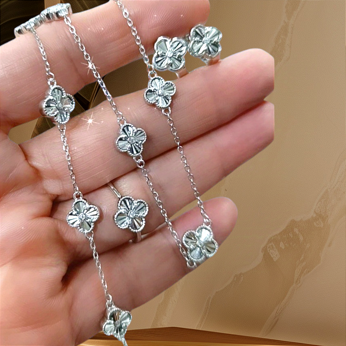 Swarovski Taşlı Altın Rodajlı İthal vanclife Gümüş Set