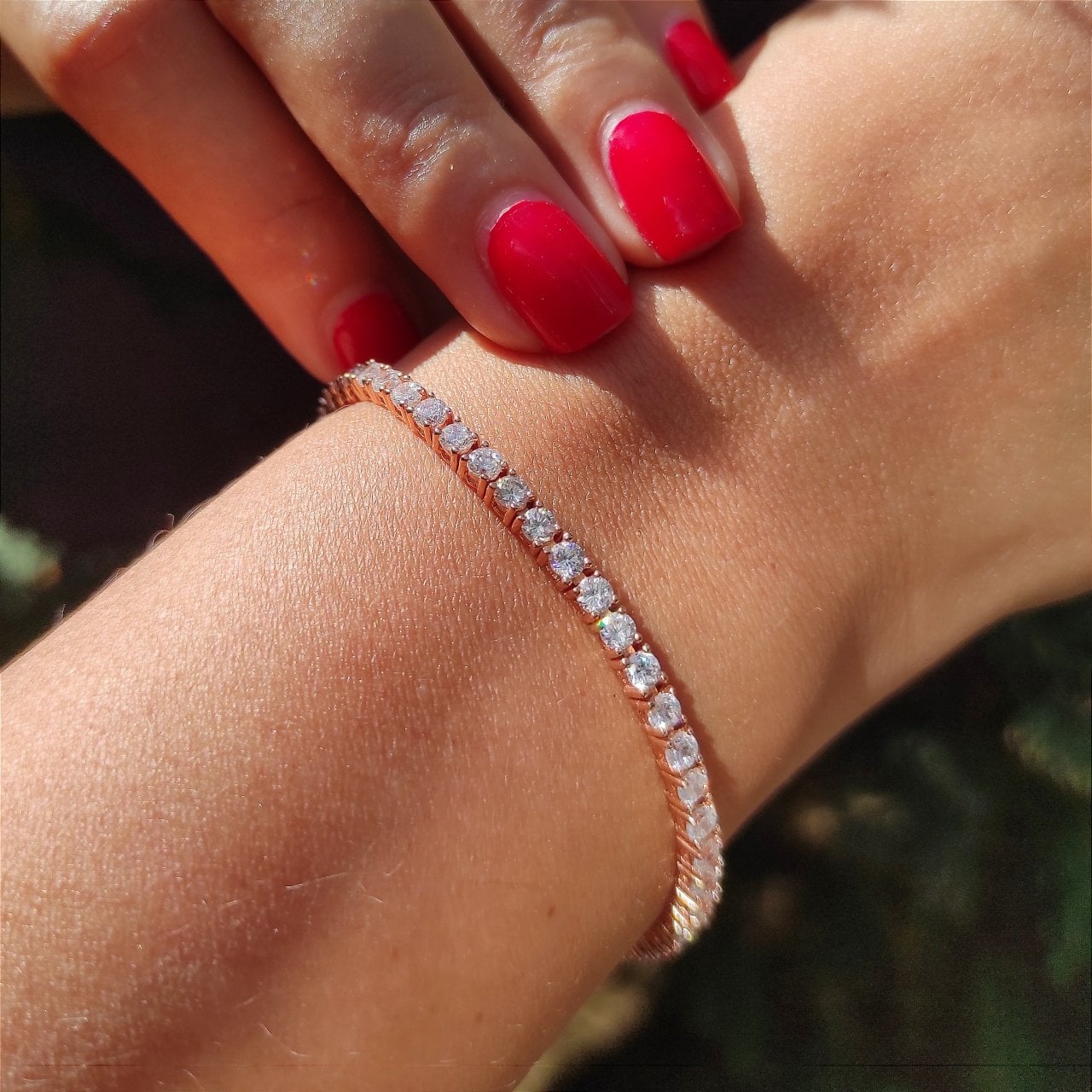 Zirkon Taşlı Altın Rose Kaplama Gümüş Bileklik