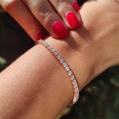 Zirkon Taşlı Altın Rose Kaplama Gümüş Bileklik