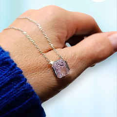 Pembe Swarovski Taşlı İthal Gümüş Kolye