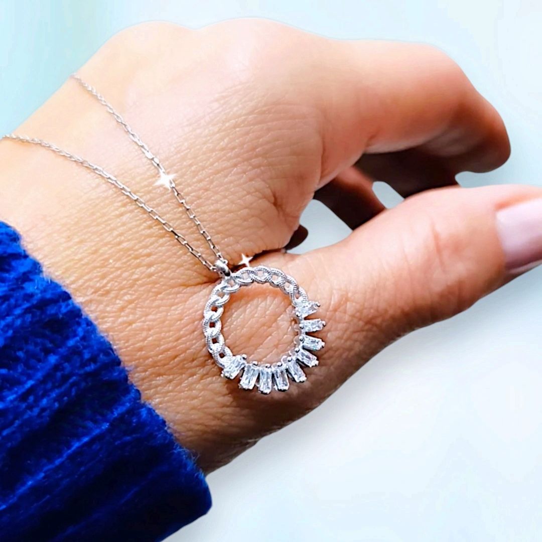 Swarovski Bagety Taşlı İthal Gümüş Kolye