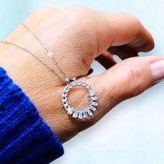 Swarovski Bagety Taşlı İthal Gümüş Kolye