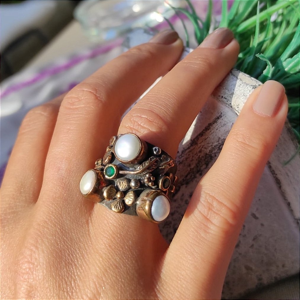 Hakiki İnci Taşlı,Otantik Gümüş Yüzük