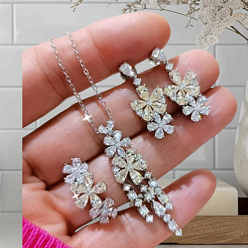 Sitrin ve Swarovski Taşlı İthal Gümüş kolye küpe