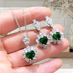 Zümrüt Taşlı Altın Rodajlı Gümüş İthal Set