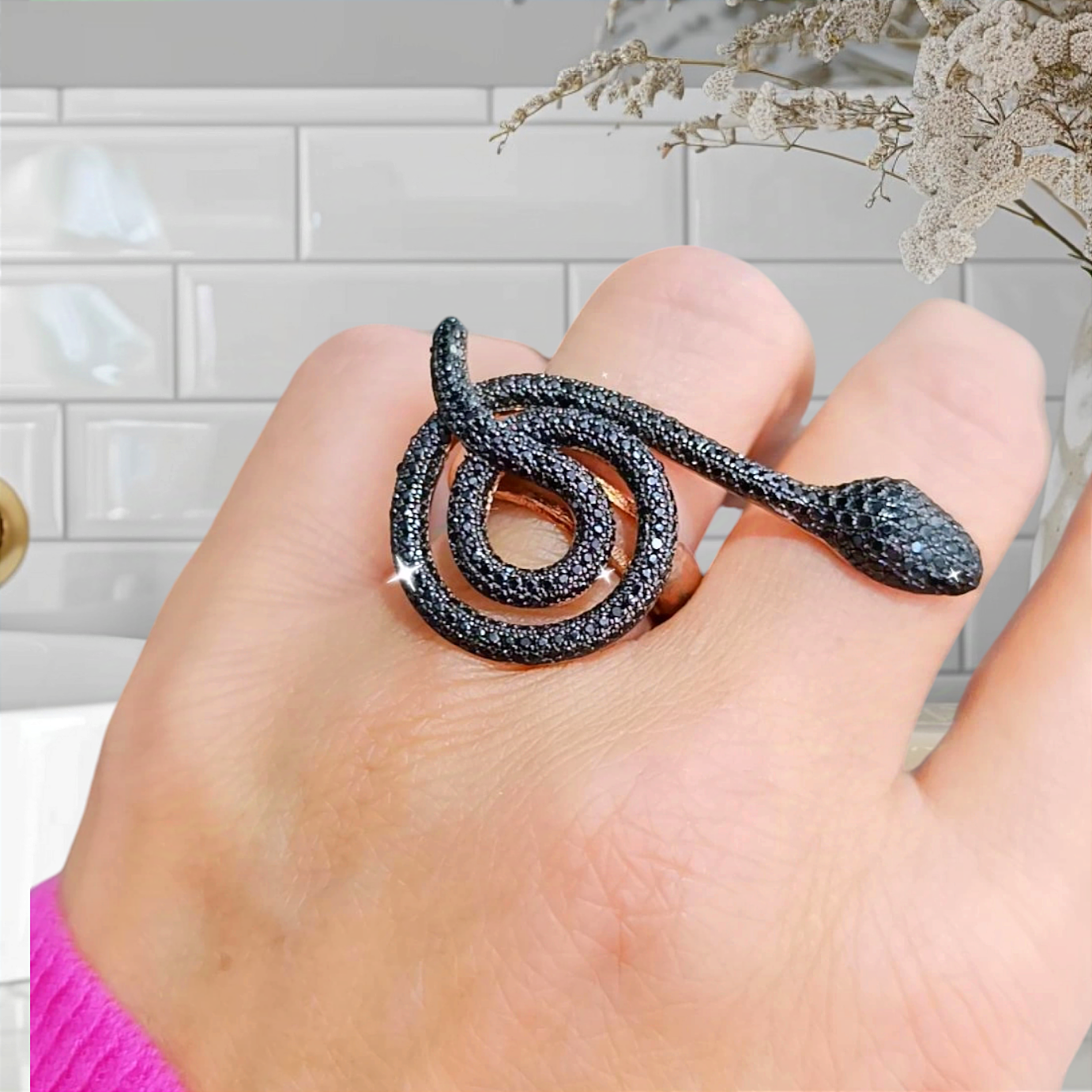 Yılan Model Swarovski Taşlı İthal Gümüş Yüzük