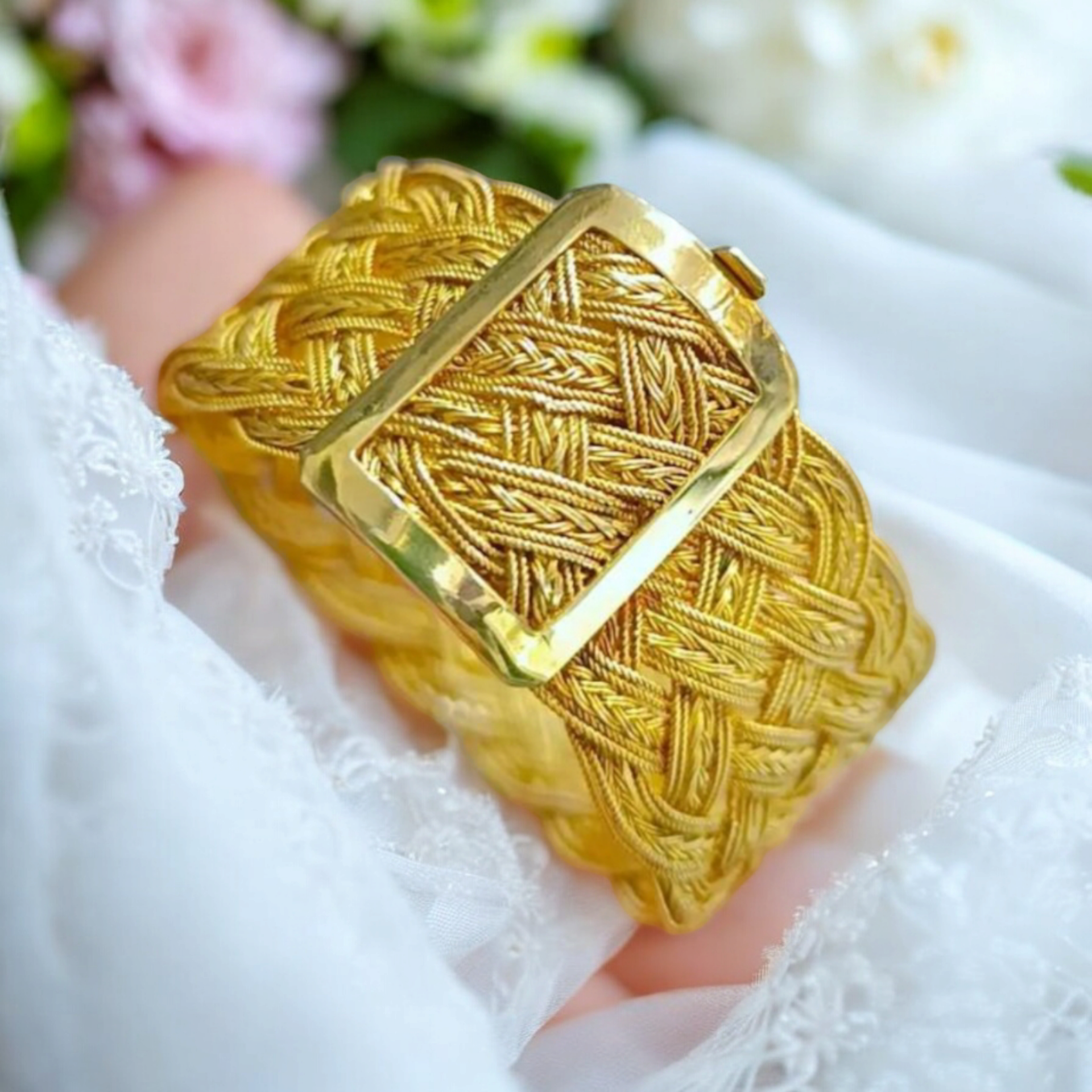 Trabzon Hasır 22 Ayar Altın Kaplamalı Gümüş Bilezik