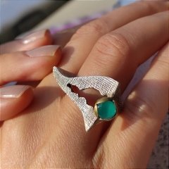 Akik Taşlı Tasarım Otantik Gümüş Yüzük