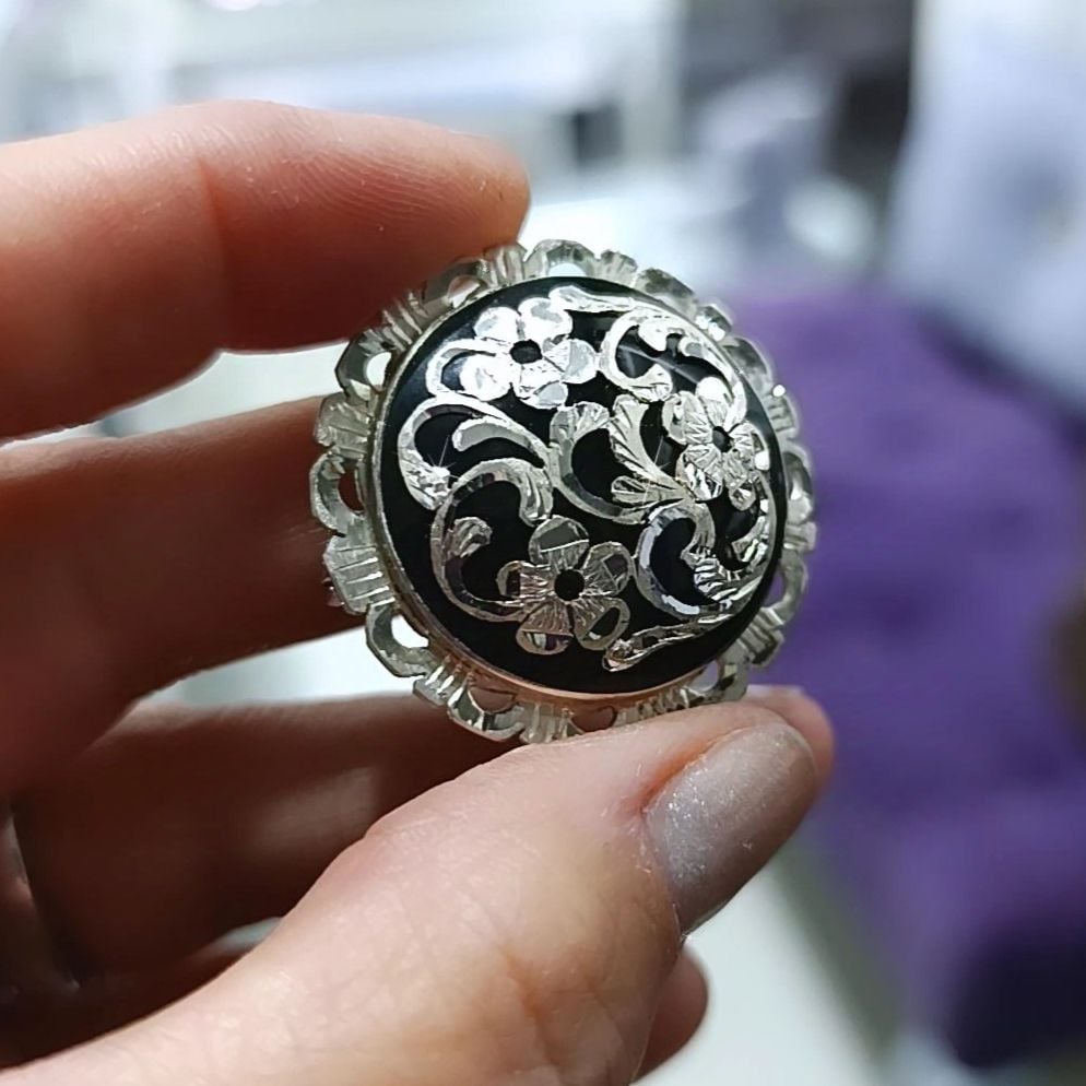 Oltu Taşı,El işlemesi Tasarım Gümüş Broş