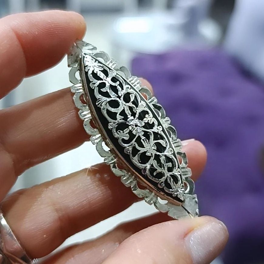 Oltu Taşı El işi Mekik Model Gümüş Broş