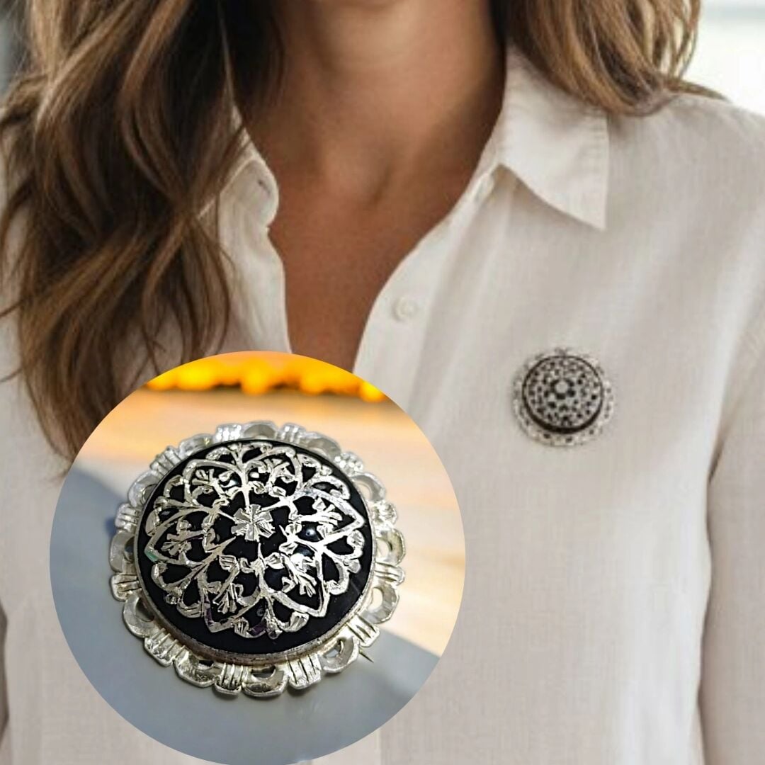 Oltu Taşı El işi Tasarım Gümüş Broş