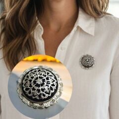 Oltu Taşı El işi Tasarım Gümüş Broş