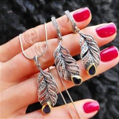 Safir Taşlı,Tek Tasarım Otantik  Gümüş Set