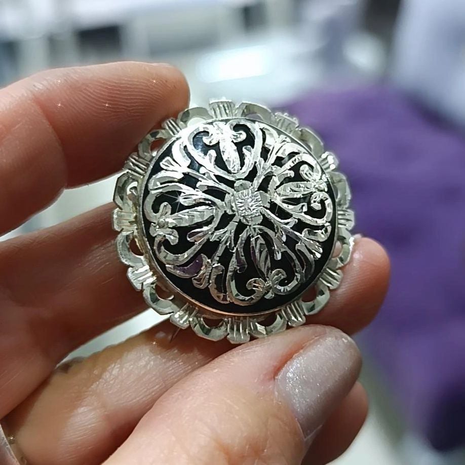 Oltu Taşı El işlemesi Tasarım Gümüş Broş