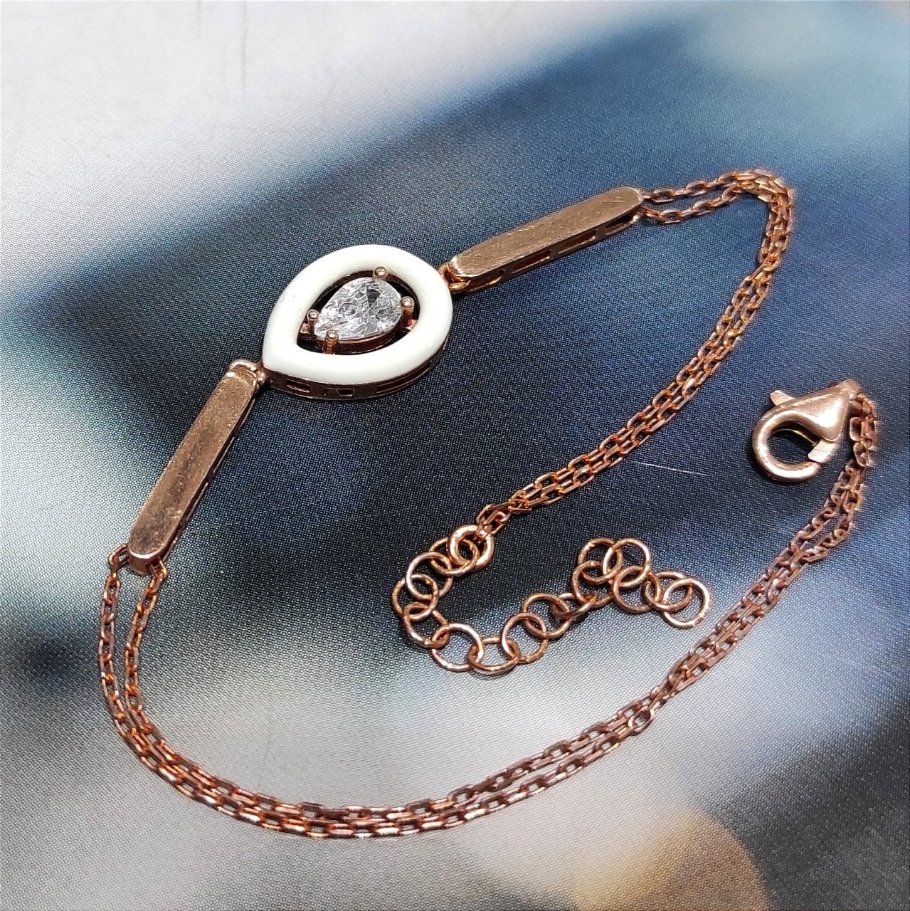 Oniks Taşlı, Rose Altın Kaplamalı Gümüş Bileklik