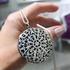 Oltu Taşlı  El işi Tasarım Gümüş Kolye