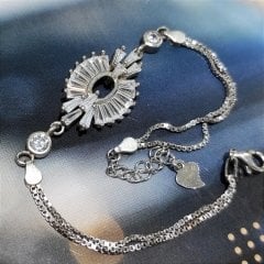 Zirkon Bagety Taşlı Altın Kaplamalı Gümüş Bileklik