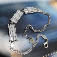 Zirkon Bagety Taşlı Altın Rodajlı Gümüş Bileklik