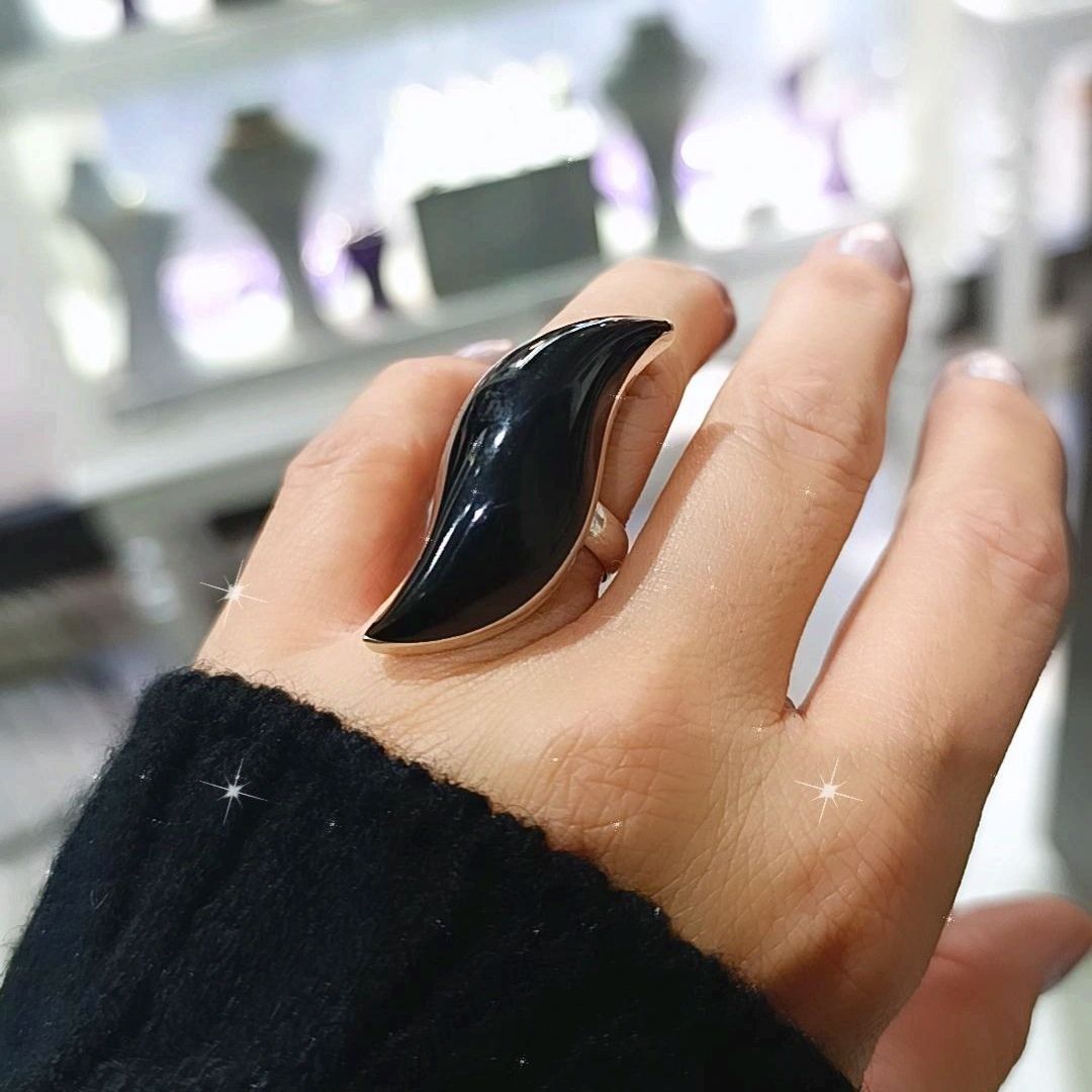 Oltu Taşlı Kıvrım Model Tasarım Gümüş Yüzük