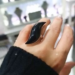 Oltu Taşlı Kıvrım Model Tasarım Gümüş Yüzük