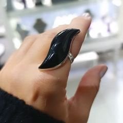 Oltu Taşlı Kıvrım Model Tasarım Gümüş Yüzük