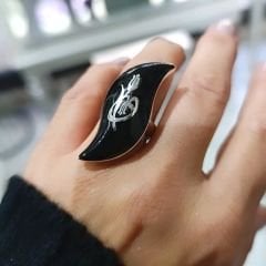Oltu Taşlı,Elif Vav Model Tasarım Gümüş Yüzük