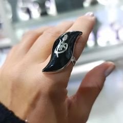 Oltu Taşlı,Elif Vav Model Tasarım Gümüş Yüzük