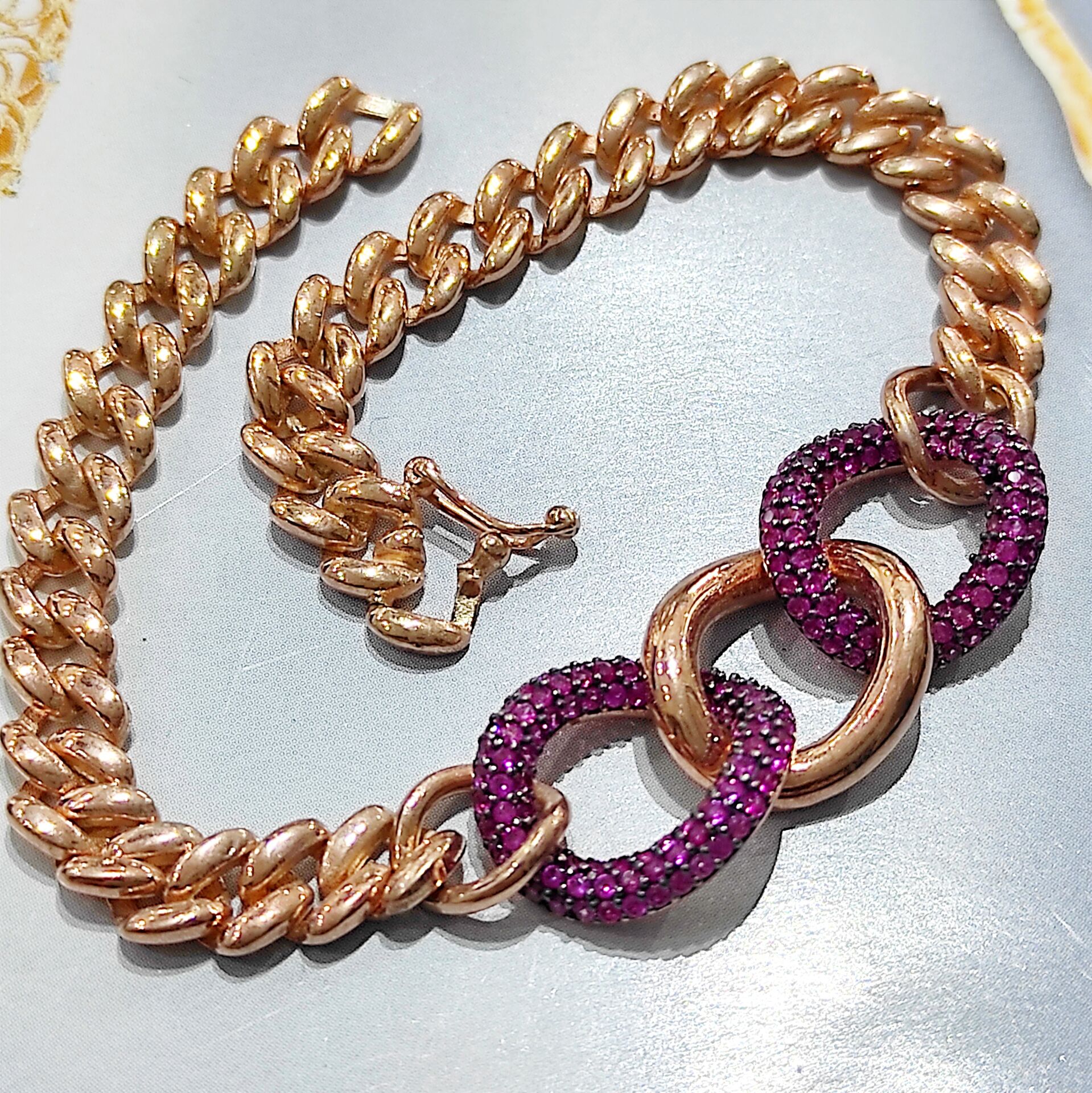 Zincir model Altın Rose kaplamalı Gümüş Bileklik