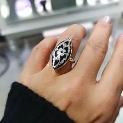 Oltu Taşlı Elişi Mekik Model Tasarım Gümüş Yüzük