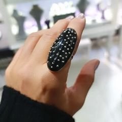 Oltu Taşlı Çivili Oval Tasarım Gümüş Yüzük