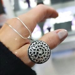 Oltu Taşlı Tasarım Elişi Gümüş Kolye