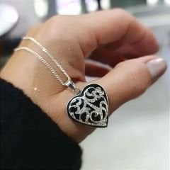 Oltu Taşlı Elişi Kalp Model Gümüş Kolye