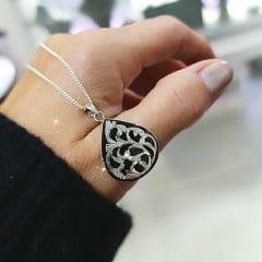 Oltu Taşlı Damla Model Gümüş Kolye