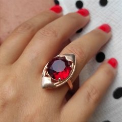 Granat Taşlı, Altın Rose kaplama Gümüş Yüzük