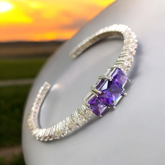 Swarovski Taşlı, Altın Rodajlı Suyolu İthal Gümüş Kelepçe Bilezik