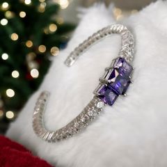 Swarovski Taşlı, Altın Rodajlı Suyolu İthal Gümüş Kelepçe Bilezik