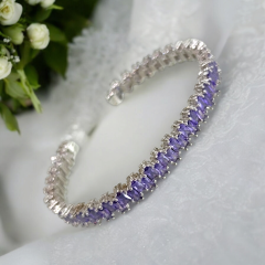 Swarovski Bagety Taşlı Mor İthal Gümüş Bilezik
