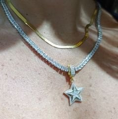 Swarovski Taşlı 5 mm Altın kaplamalı Suyolu Gümüş Kolye