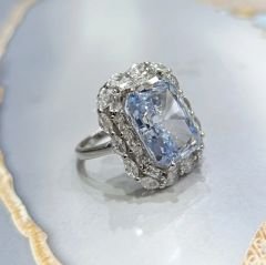 Akuamarin Taşlı Altın Kaplamalı İthal Gümüş Yüzük