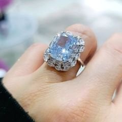 Akuamarin Taşlı Altın Kaplamalı İthal Gümüş Yüzük