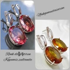 Zultanite Taşlı Renk Değiştiren  İthal Gümüş Küpe