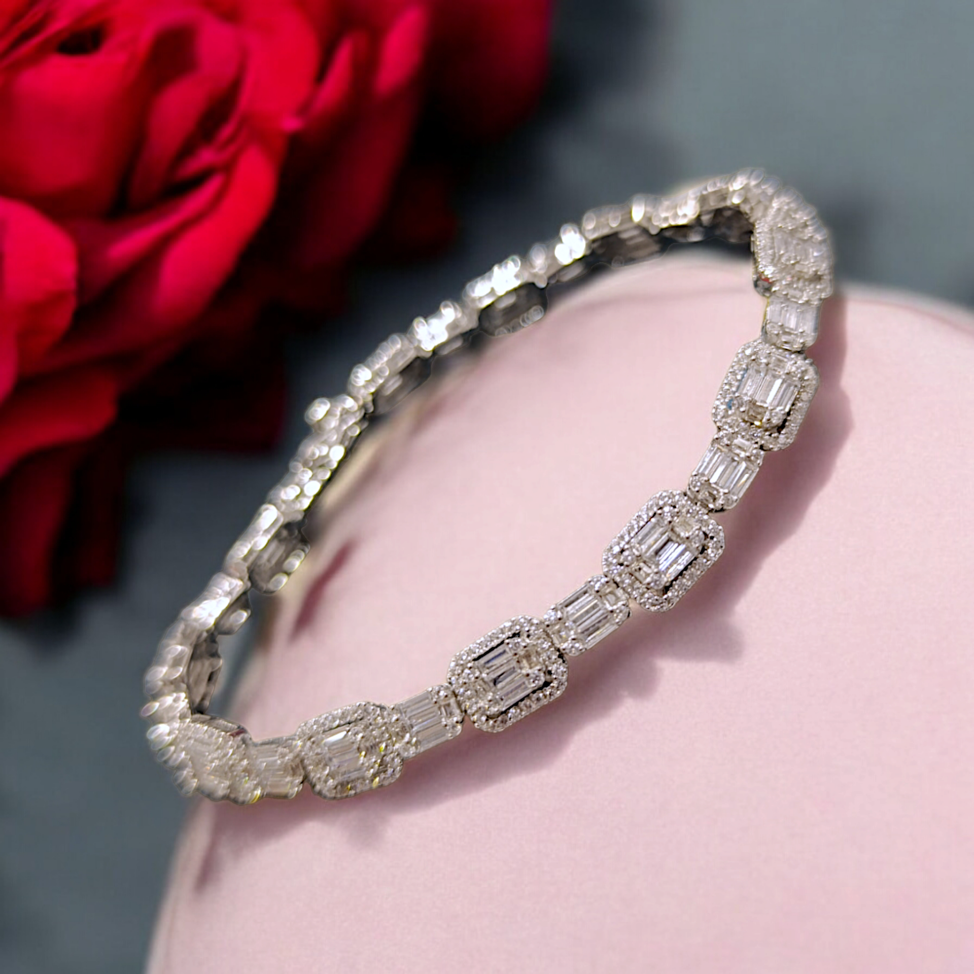 Bagety Kesim Altın Rodajlı Mozanit Taşlı Gümüş Bileklik