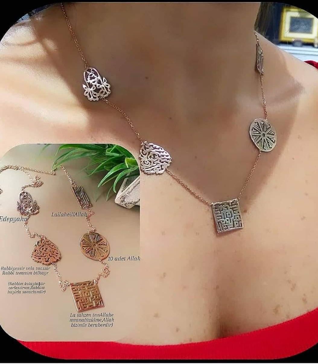 925 Ayar Gümüş 5 li Altın Rodajlı Dualı Kolye