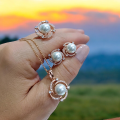 İnci Taşlı Rose Altın Kaplama Gümüş Set