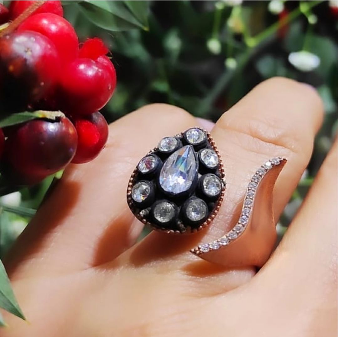 Elmas monturlu, Gümüş üzeri altın kaplama yüzük